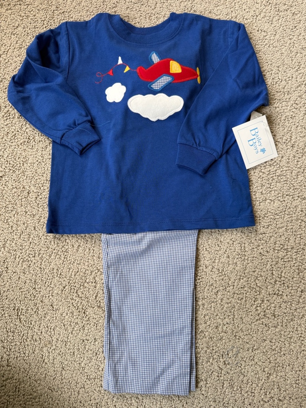 Blue Airplane Applique Kids Pajama Set by Bailey Boys